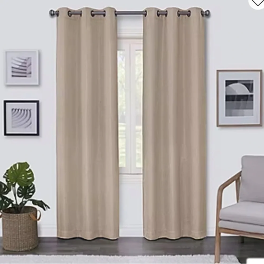 JACQUARD PANEL PAIR GROMMET TOP PANELS 42x84 CURTAIN BEIGE NUDE  ACCENTS COTTAGE